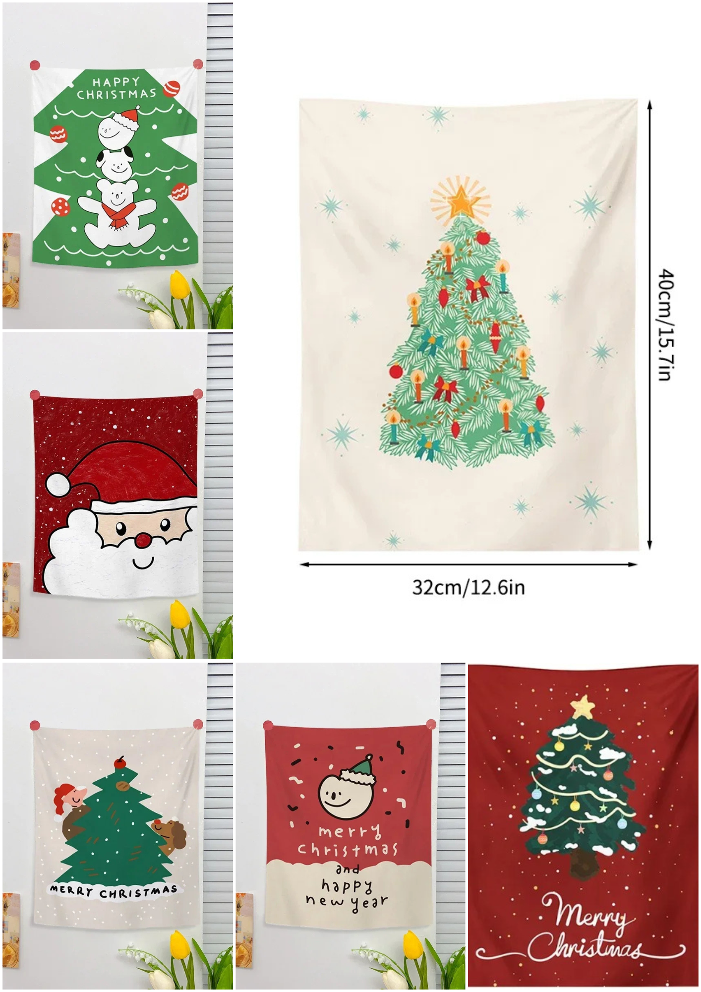 Christmas Wall Hanging Tapestry – Cute Cartoon Holiday Fabric Poster for Home Decoration