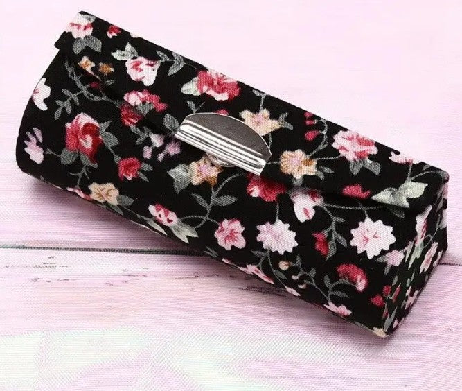 Floral Lipstick Case with Mirror (Vintage Brocade Mini Cosmetic Storage)