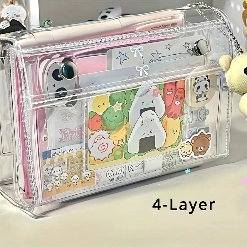 4-Layer PVC Transparent Makeup Organizer Bag – Multi-Pocket Travel Cosmetic Storage