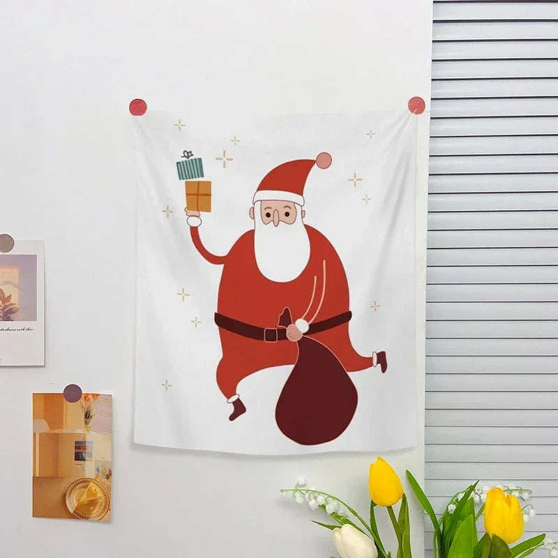 Christmas Wall Hanging Tapestry – Cute Cartoon Holiday Fabric Poster for Home Decoration