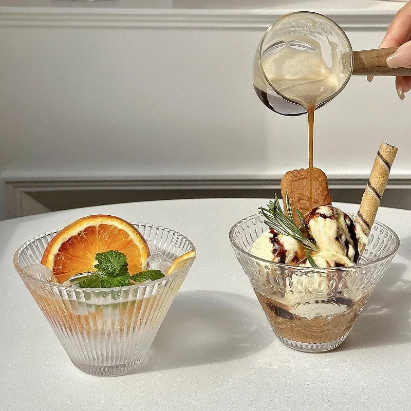 255ml Hand-Blown Glass Dessert Bowl – Transparent Ice Cream, Parfait & Cold Drink Cup