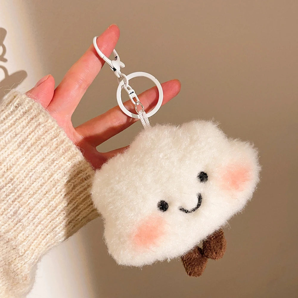 Korean Kawaii Plush Cloud Keychain – Cute White Mini Bag Accessory