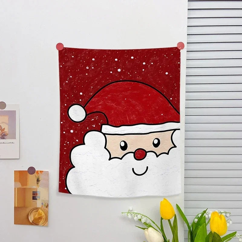 Christmas Wall Hanging Tapestry – Cute Cartoon Holiday Fabric Poster for Home Decoration