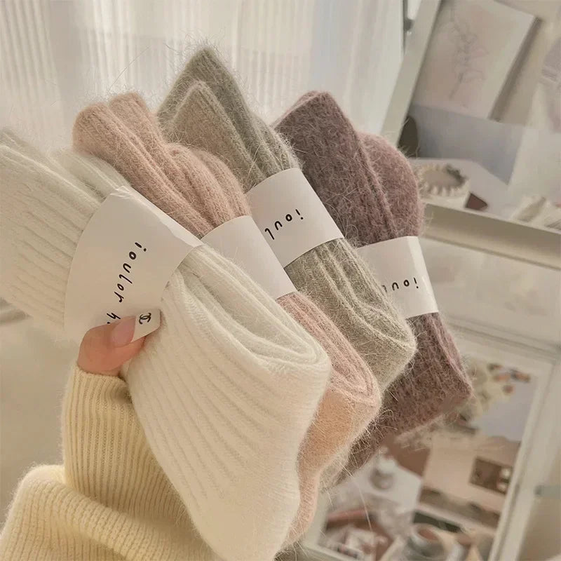 Cozy Mid-Tube Thermal Socks for Women – Solid Color Harajuku Style