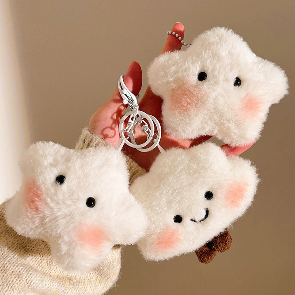 Korean Kawaii Plush Cloud Keychain – Cute White Mini Bag Accessory