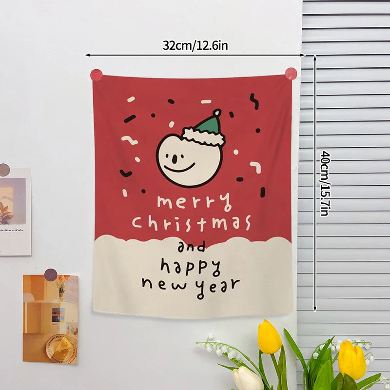 Christmas Wall Hanging Tapestry – Cute Cartoon Holiday Fabric Poster for Home Decoration
