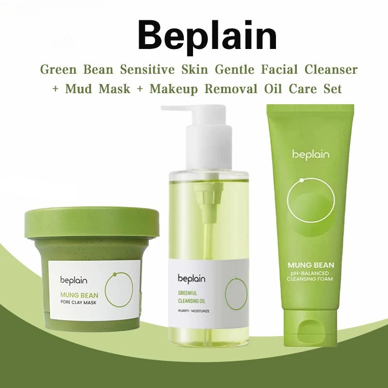Korean Mung Bean Skincare Set – pH-Balanced Cleansing Foam & Pore Care Kit