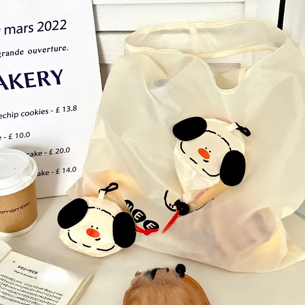 Cartoon Dog Foldable Shopping Bag – Eco-Friendly Large Capacity Reusable Tote