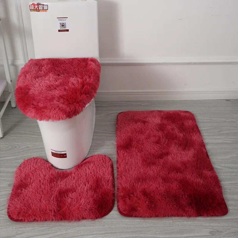 Bathroom Toilet Seat Cover & Bath Mat Set Anti-Slip Absorbent Floor Rug (3PCS)
