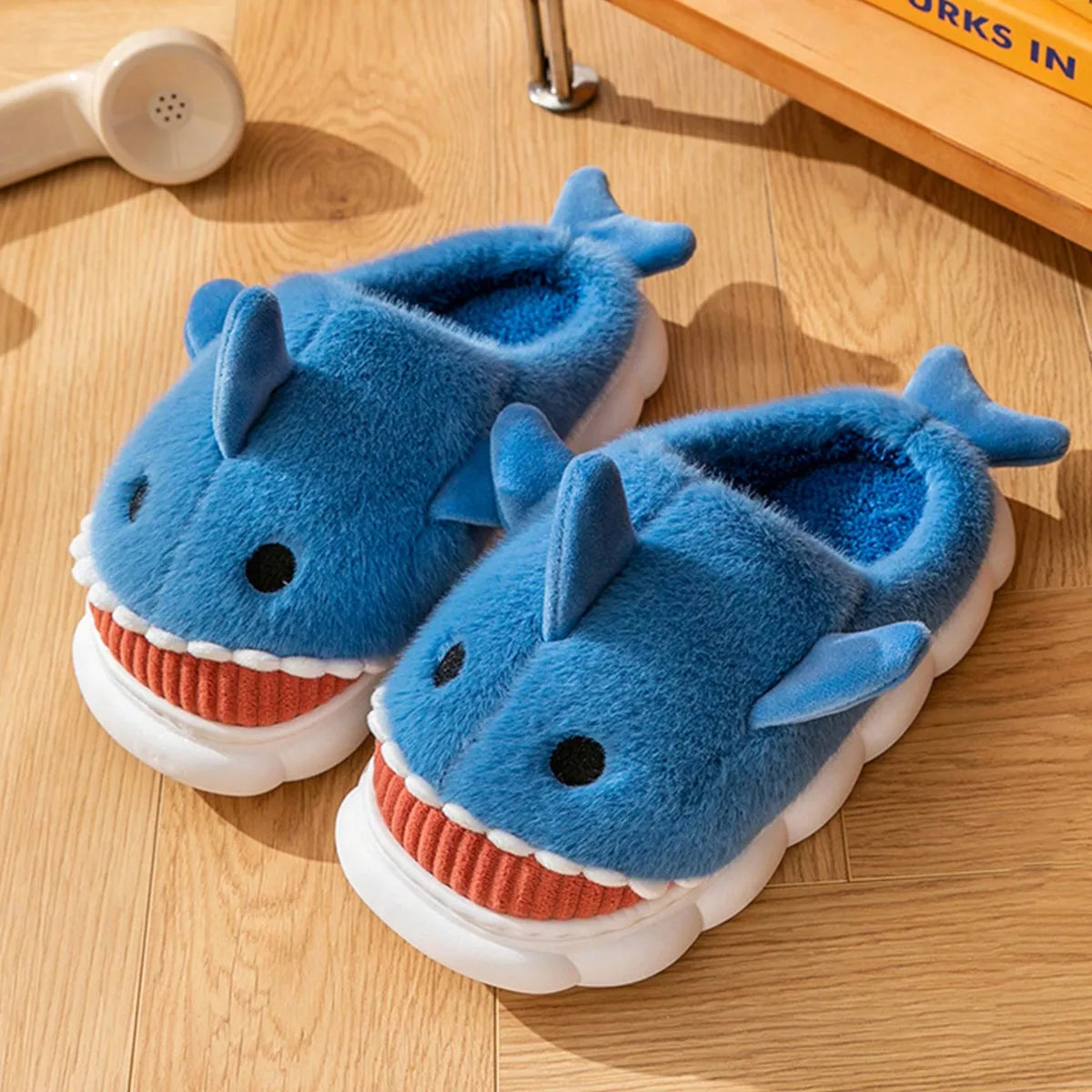 Cartoon Shark Plush Slippers for Women & Men | Cute Winter Warm Non-Slip Cozy Indoor House Shoes