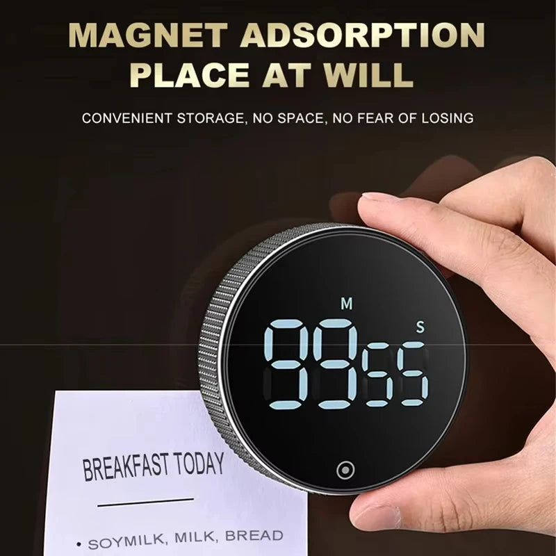 Magnetic Digital Kitchen Timer | Rotary Countdown LED Cooking Timer for Home, Study & Workout