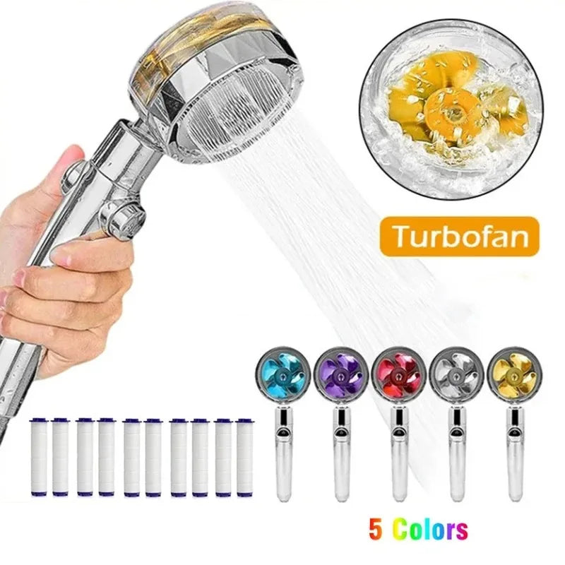 360° Turbo Fan High Pressure Shower Head with Filter – Multi-Mode Water Saving Handheld