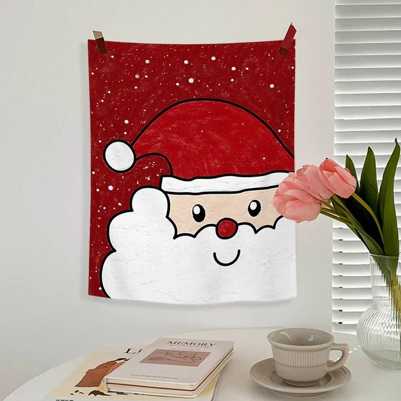 Christmas Wall Hanging Tapestry – Cute Cartoon Holiday Fabric Poster for Home Decoration