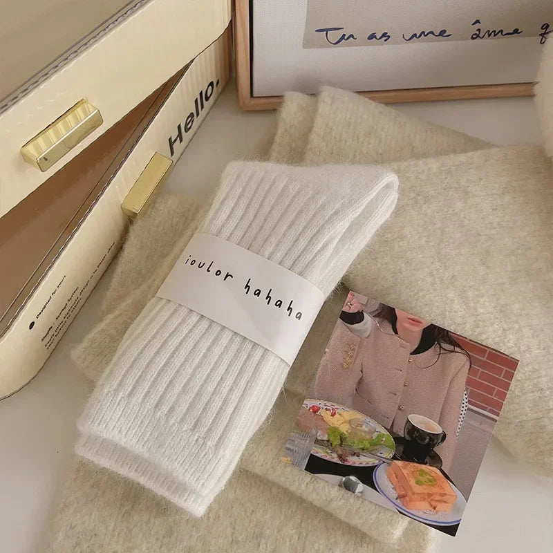 Cozy Mid-Tube Thermal Socks for Women – Solid Color Harajuku Style