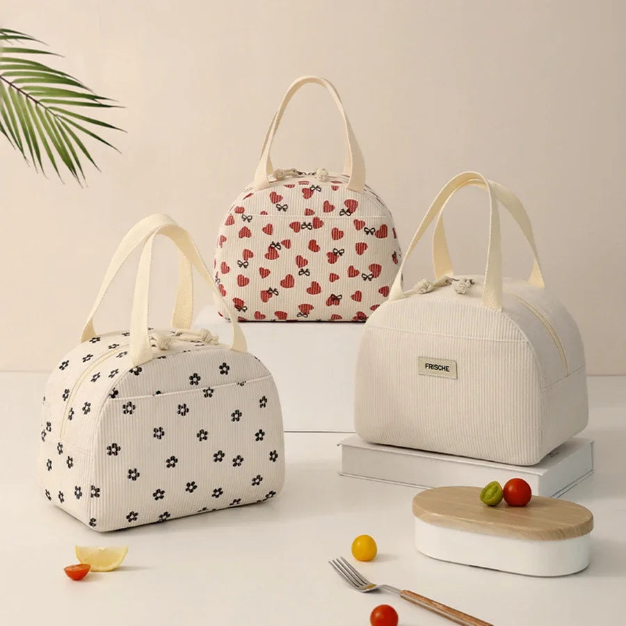 Corduroy Lunch Tote Bag – Cute Large Capacity Lunch Bag for Work, School & Picnic