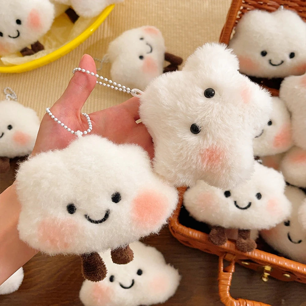 Korean Kawaii Plush Cloud Keychain – Cute White Mini Bag Accessory