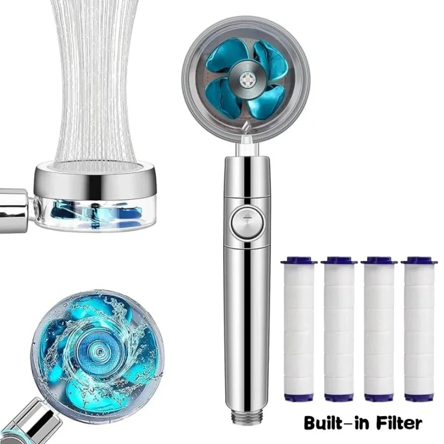 360° Turbo Fan High Pressure Shower Head with Filter – Multi-Mode Water Saving Handheld