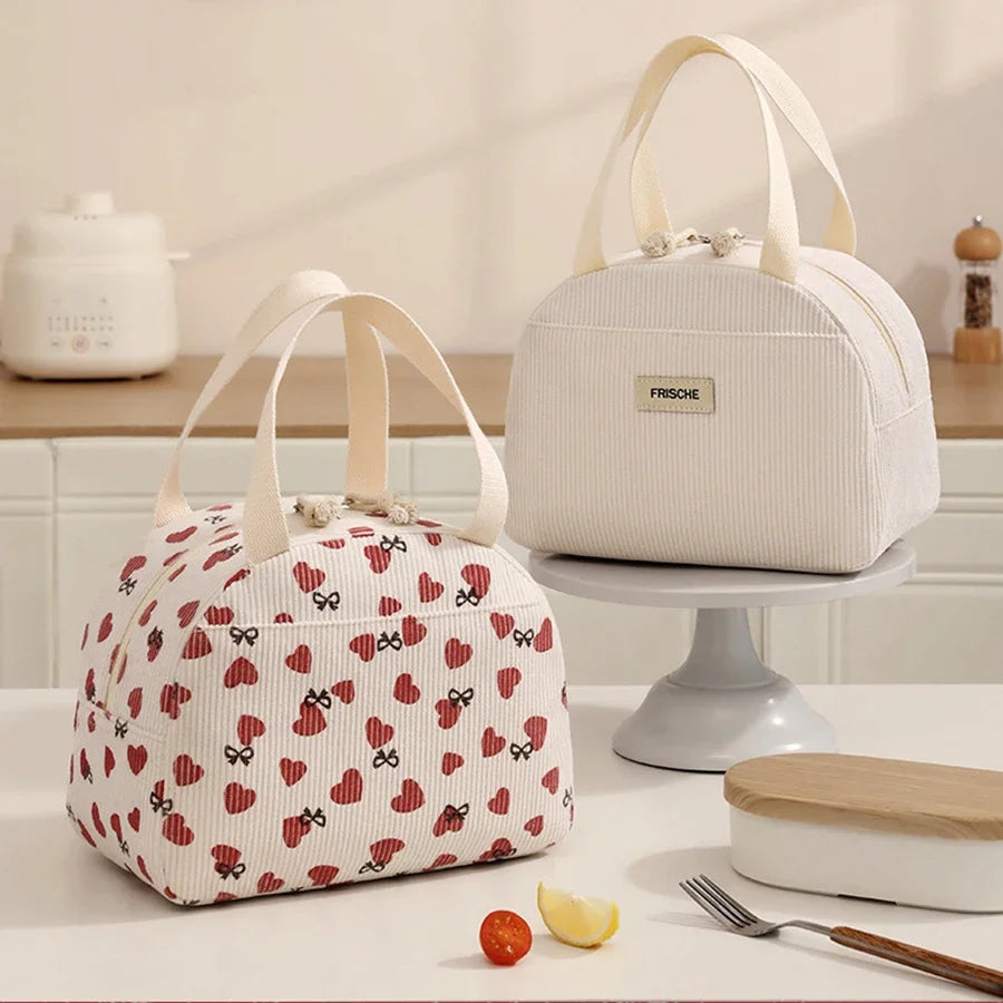 Corduroy Lunch Tote Bag – Cute Large Capacity Lunch Bag for Work, School & Picnic