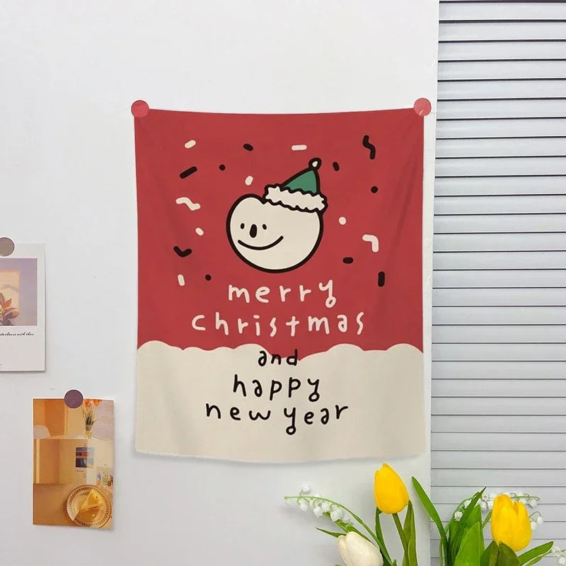 Christmas Wall Hanging Tapestry – Cute Cartoon Holiday Fabric Poster for Home Decoration