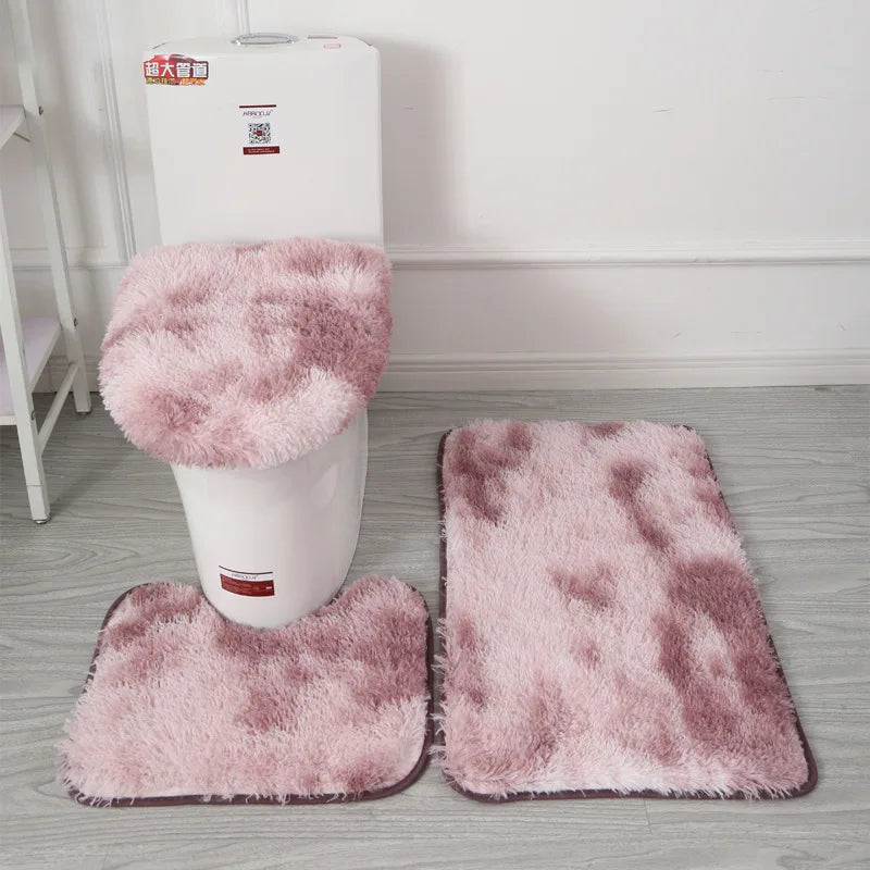 Bathroom Toilet Seat Cover & Bath Mat Set Anti-Slip Absorbent Floor Rug (3PCS)