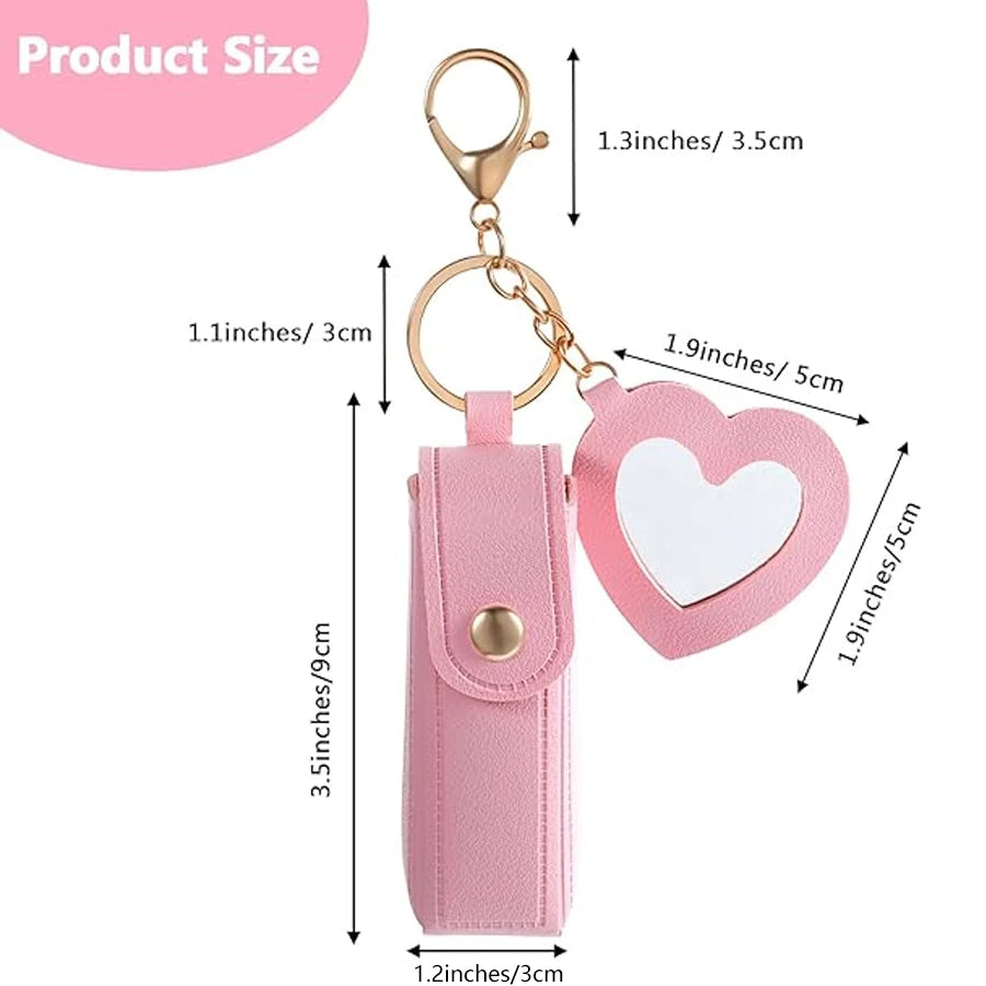 Mini Lipstick Bag with Heart Mirror Keychain – Portable Travel Cosmetic Pouch