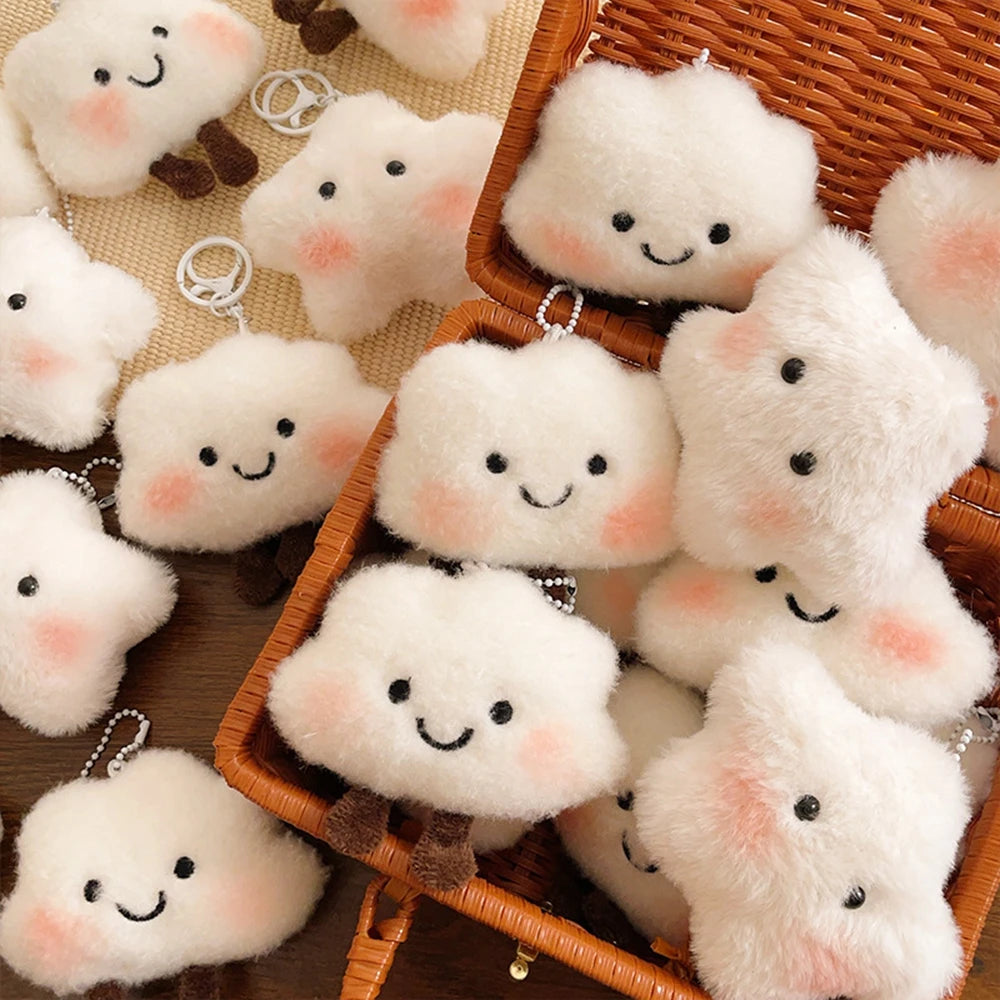 Korean Kawaii Plush Cloud Keychain – Cute White Mini Bag Accessory