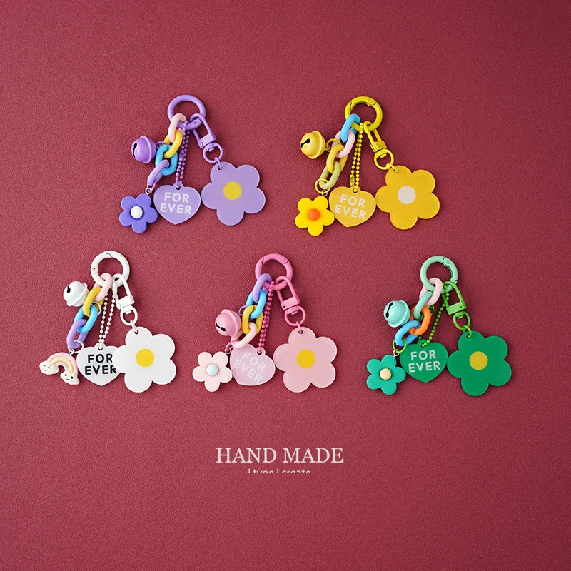 Candy Color Flower Heart Keychain – Cute Pendant Bag Accessory