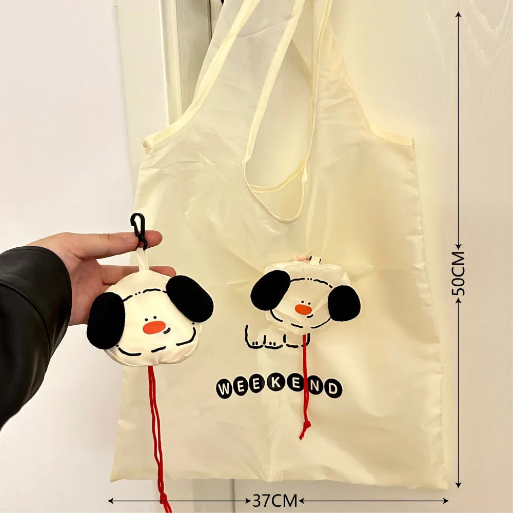 Cartoon Dog Foldable Shopping Bag – Eco-Friendly Large Capacity Reusable Tote