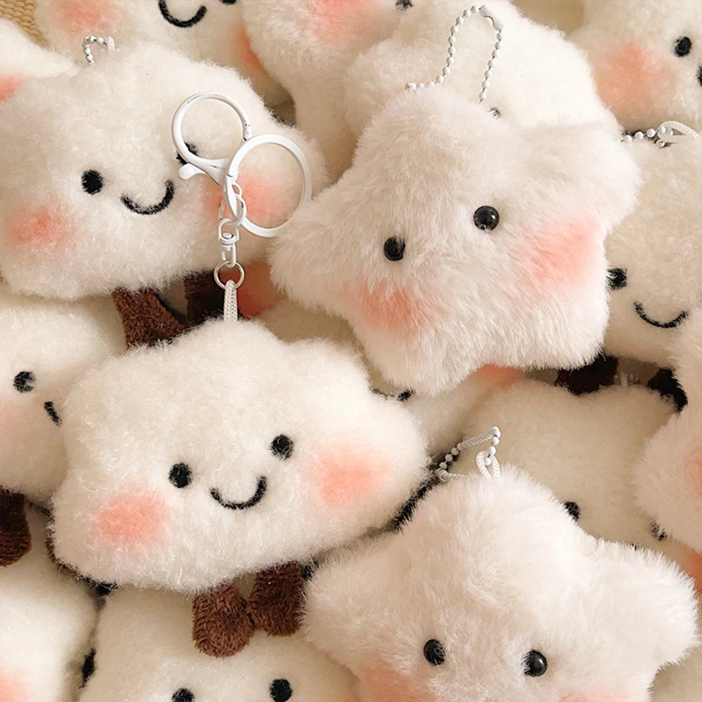 Korean Kawaii Plush Cloud Keychain – Cute White Mini Bag Accessory