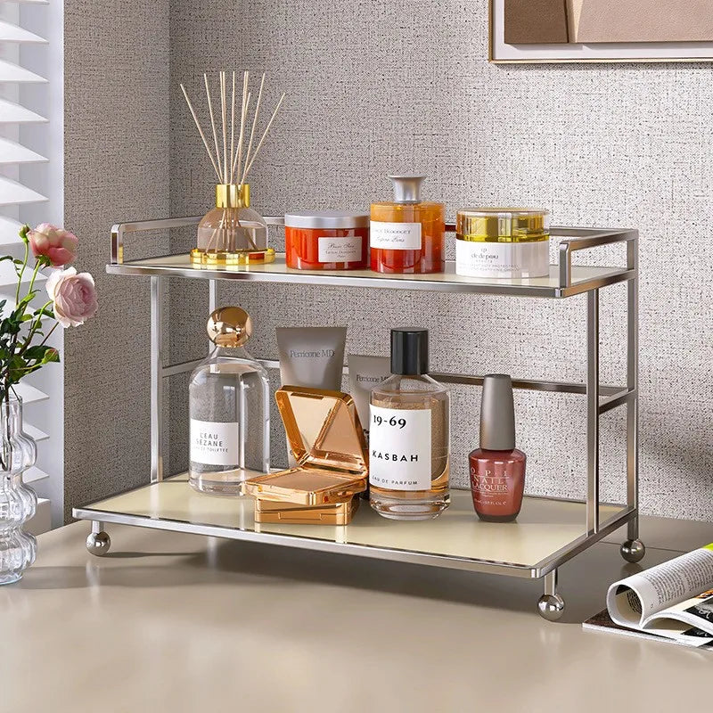 Modern Double-Layer Metal Desktop Organizer Rack for Bathroom, Kitchen & Vanity