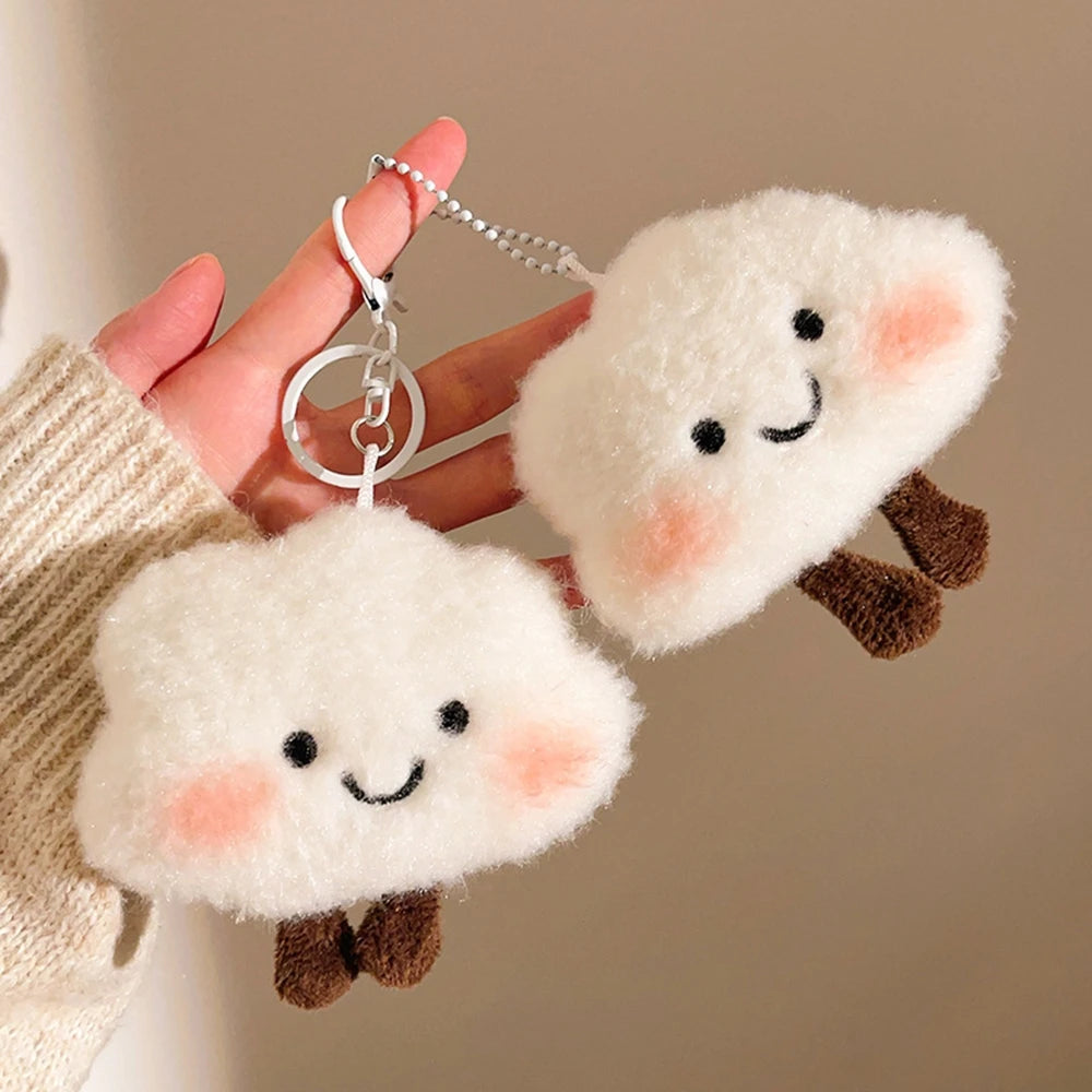 Korean Kawaii Plush Cloud Keychain – Cute White Mini Bag Accessory