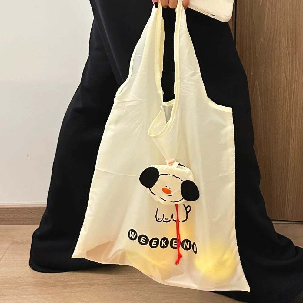 Cartoon Dog Foldable Shopping Bag – Eco-Friendly Large Capacity Reusable Tote