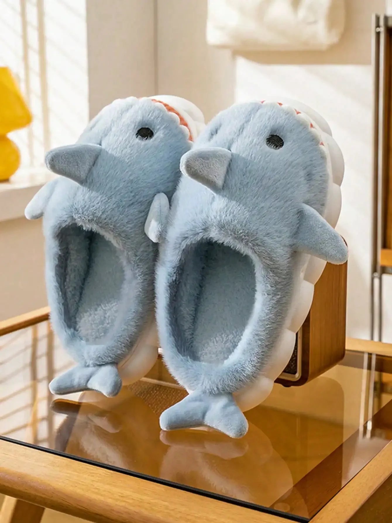 Cartoon Shark Plush Slippers for Women & Men | Cute Winter Warm Non-Slip Cozy Indoor House Shoes