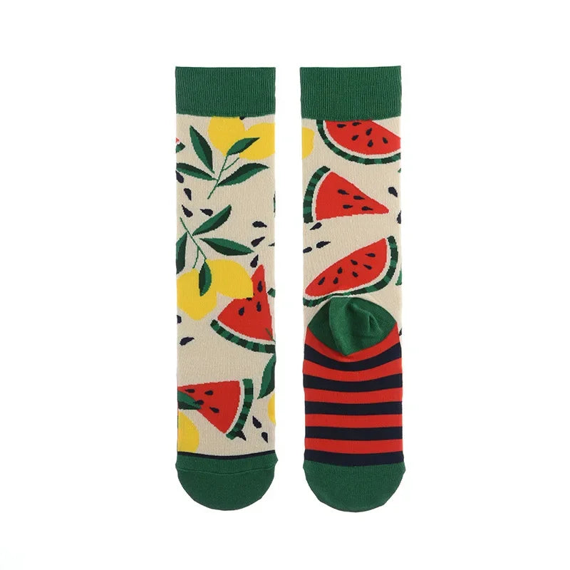 Women’s Cotton Cactus & Plant Print Mid-Calf Socks – Spring Summer Autumn Winter Casual Graffiti Socks
