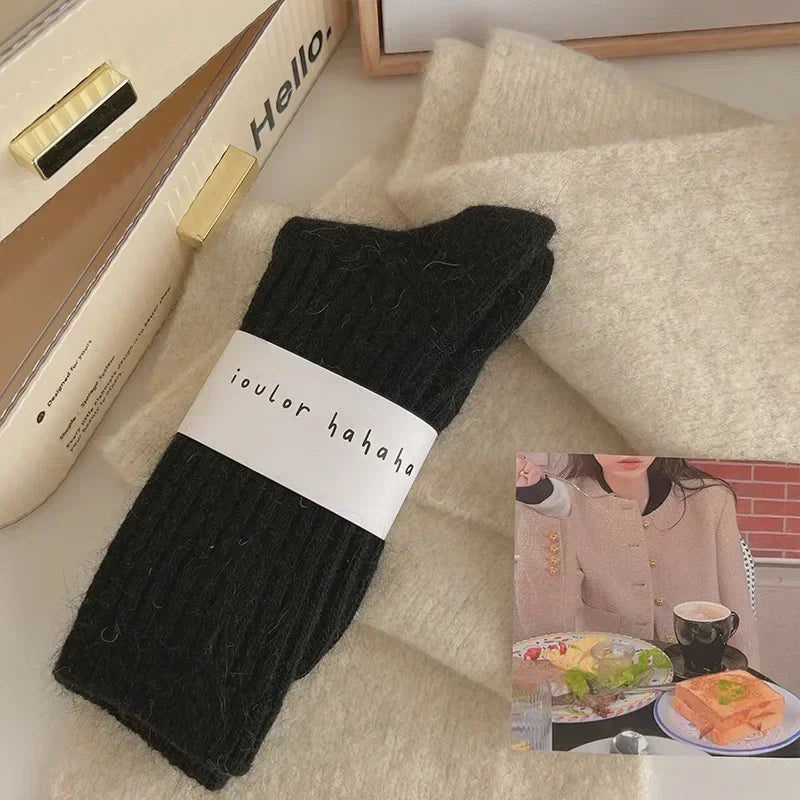 Cozy Mid-Tube Thermal Socks for Women – Solid Color Harajuku Style