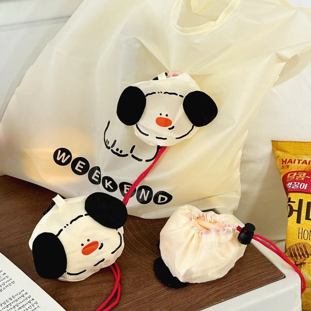 Cartoon Dog Foldable Shopping Bag – Eco-Friendly Large Capacity Reusable Tote